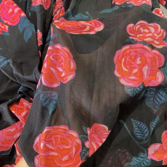 MATILDA JANE Dress Floral Mesh Overlay Tiered Long Sleeve Fitted NWT XS Black - Picture 10 of 13